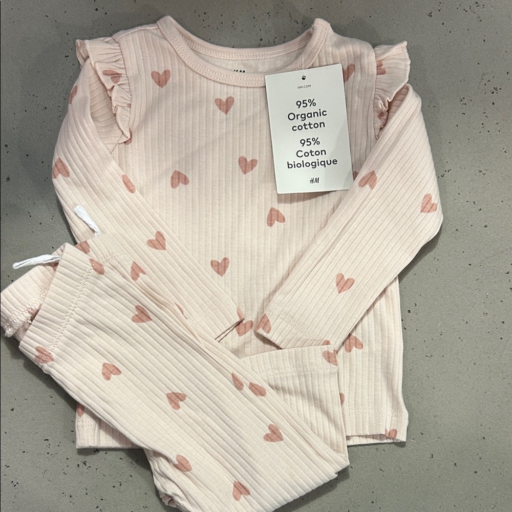 H&M Light Pink Heart Print Pajama Set